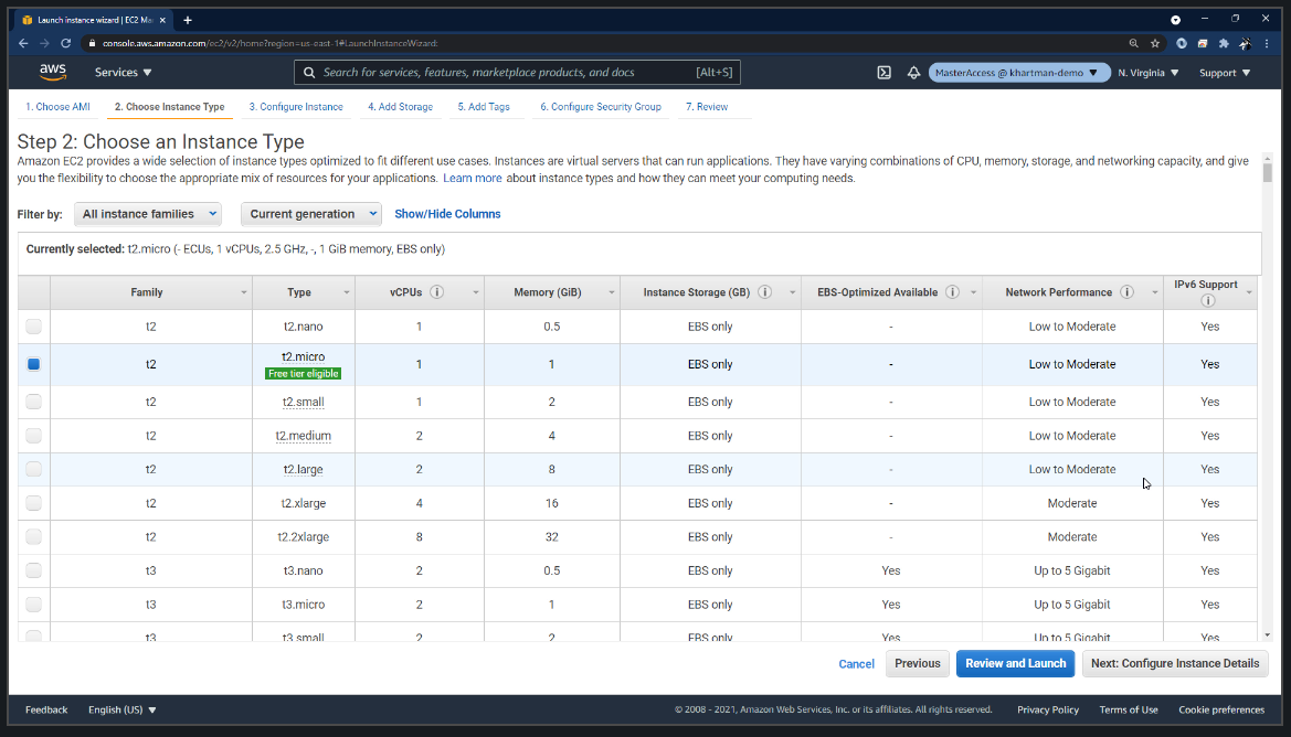 Image of the AWS EC2 console