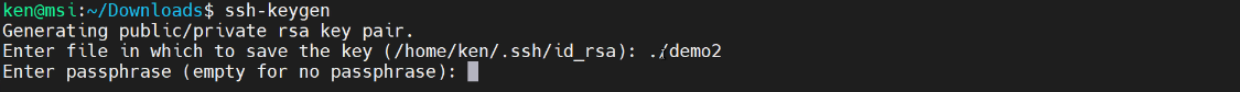 Image of the terminal running the ssh-keygen command