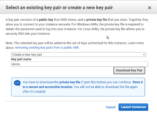 Image of the Create a New Key Pair step