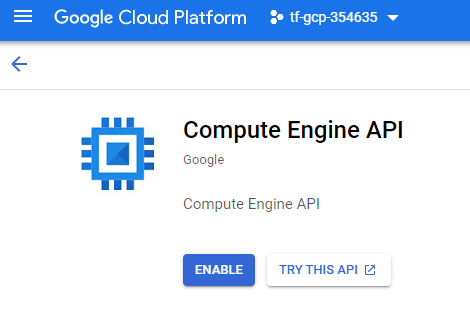 Image of the GCP console enabling the Compute Engine API